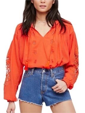 Free People Hooded Embroidered Blouse
